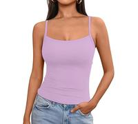 OOHOKAY Women's Vest Top Summer Casual Ladies Basic Camisole Shirts Square Neck Sleeveless Tank Top Going Out Streetwear(Light Purple-n3,S)