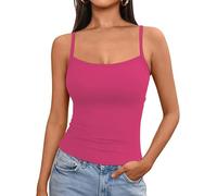 OOHOKAY Women's Vest Top Summer Casual Ladies Basic Camisole Shirts Square Neck Sleeveless Tank Top Going Out Streetwear(Rose Red-n3,M)
