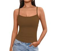 OOHOKAY Women's Vest Top Summer Casual Ladies Basic Camisole Shirts Square Neck Sleeveless Tank Top Going Out Streetwear(Brown-n3,M)