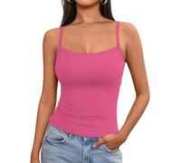OOHOKAY Women's Vest Top Summer Casual Ladies Basic Camisole Shirts Square Neck Sleeveless Tank Top Going Out Streetwear(Neon Pink-n3,S)