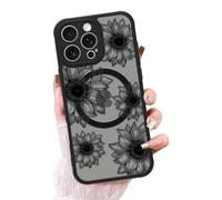 OOK Black Case Design for iPhone 16 Pro Max Case [Compatible with MagSafe], Cute Sunflower Floral Blooms Design Frosted Shockproof for Women Girls Magnetic Phone Cover - Black Flower