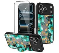 OOK Case for iPhone 17 Pro Max with Finger Strap Stand, Cyan Flower