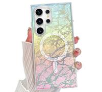 OOK Case for Samsung Galaxy S24 Ultra, Broken Glass Texture Design, Color-Shifting Iridescent Glow, Compatible with MagSafe - Fluorescent Glitter Bling Shockproof Magnetic Cover for Women Girls