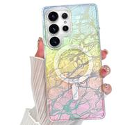 OOK Case for Samsung Galaxy S25 Ultra, Broken Glass Texture Design, Color-Shifting Iridescent Glow, Compatible with MagSafe - Fluorescent Glitter Bling Shockproof Magnetic Cover for Women Girls