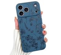 OOK Magnetic for iPhone 17 Pro Max Case, Silicone Blue Wildflower Cute Pattern [Compatible with MagSafe] Floral Print Camera Protection Shockproof Slim Phone Case for 6.9inch, Blue