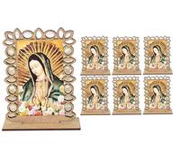 Ooki 6pc Wood w/ Stand Our Lady Guadalupe/ Virgen Mary/ Santa Maria/ Prayer Party Favor Centerpieces for Baptism, First Communion, Wedding Table Decorations, Centros De Mesa Para, Bautizo