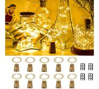 ooklee 10 Pack Warm White Bottle Lights with Cork, 2M 20 LEDs, Waterproof | Copper Wire Wine Bottle Lights Battery Operated Suitable for Party, Xmas, Birthday, Table, Jars, DIY Decor, Indoor/Outdoor