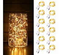 ooklee 12 Pack Fairy Lights Battery Operated, 3 Modes, 2M, Warm White | Silver Wire String Ligths Waterproof, 20 LEDs for Indoor Outdoor Table Party Wedding Jar Bedroom Christmas Birthday Decor