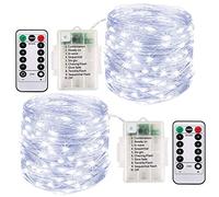 ooklee® 2 Pack Battery Fairy Lights, 10M 100 LED Battery Operated String Lights Waterproof Outdoor/Indoor, 8 Modes with Remote Timer, Twinkle Lighting for Gazebo Party Garland Xmas Decor (Cool White)