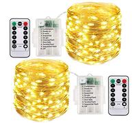 ooklee® 2 Pack Fairy Lights Battery Operated, 10M 100 LED String Lights Waterproof Outdoor/Indoor, 8 Modes with Remote Timer, Twinkle Lighting for Gazebo Party Room Garland Xmas Decor (Warm White)