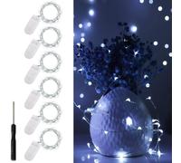 ooklee 6 Pack Fairy Lights Battery Operated Indoor, 2M 20 LEDs, Cool White | Battery String Lights Waterproof Copper Wire for Indoor Outdoor Table Party Wedding Bedroom Jars Christmas Garden Decorations