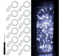 ooklee Battery Operated Fairy Lights Xmas, 12 Pack Cool White, 2M 20 LEDs | Battery String Lights Waterproof Copper Wire for Indoor Outdoor Table Party Garland Wedding Bedroom Jars Garden DIY Decor