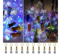 Ooklee Bottle Lights, 10 Pack with 30 Spare Battery Operated, 2m 20 LED Cork Light for Wine Bottles, Rainbow Pink Copper Wire Fairy String Lighting for Table Party Wedding Jar Xmas Decor(Multi Colour)