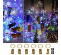 ooklee Bottle Lights, 6 Pack with 6 Spare Battery Operated, 2m 20 LED Cork Light for Wine Bottles, Rainbow Pink Copper Wire Fairy String Lighting for Table Party Wedding Jar Xmas Decor(Multi Colour)