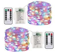 ooklee Fairy Lights Battery Operated, [2 Pack] 10M 100 LED Outdoor Waterproof String Lights, 8 Modes Remote Timmer Rainbow Twinkle Copper Wire Lighting for Home Gazebo Christmas Decor(Multi Colour)