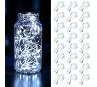 ooklee Fairy Lights Battery Operated, 24 Pack Cool White, 3 Modes, 2M | Twinkle Lights Battery Operated, Waterproof, 20 LEDs, for Indoor/Outdoor Table Party Wedding Jar Bedroom Christmas DIY Decor