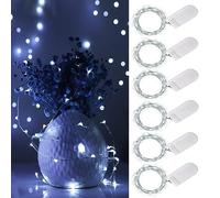 ooklee® Fairy String Lights Battery Operated, 6 Pack 2m 20 LED Copper Wire Starry Bottle Light, Twinkle Craft Sets Lighting for Table Party Wedding Indoor Jar Christmas Garden Decoration(Cool White)