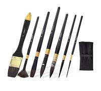 OOKU 7 Pc Paint Brush Set Include Flat/ Round/ Fan/ Liner Brush | Synthetic Squirrel Professional Watercolor Brushes for Acrylic, Oil, Watercolor, Gouache | Artist Paint Brushes Watercolor Brush Set