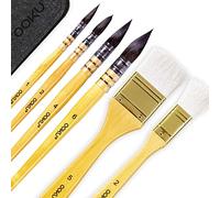 OOKU Professional Quill Brushes Watercolor Set 6 Pc | 4 Real Squirrel Hair Blend Round Watercolor Brush w/2 Wool Broad Brush | Wash/Mop Brush for Artists painting brush, Art Painting, Gouache w/ Pouch