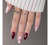 OOLA.DETAL 1 Set Almond False Nails with Bows Designs Stick on Nails Valentine's Day Nails for Women and Girls