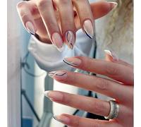 OOLA.DETAL 24 Pcs French Tip Almond on Nails with Swirls Designs Acrylic Nails Autumn Winter False Nails