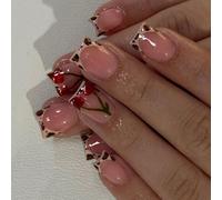 OOLA.DETAL 24 Pcs French Tip Leopards Print False Nails Fruit Acrylic Nails Simple Full Covers Stick On Nails