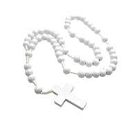 OOLA.DETAL Crucifix Beads Rosary With White Beads and Crosses Pendants for Meditations Elegant Wood Grains Rosary