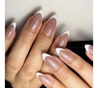 OOLA.DETAL Omber Glossy Almond Fake Nails,Artificial Acrylic Nails French Full Covers False Nails for Nails Designs