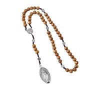 OOLA.DETAL Rosary Braided Wood Beads Necklace with Pardon Crucifix Medals for Catholic Christians Chain Communion