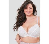 Oola Lingerie Tonal Lace Underwired Padded Plunge Bra In Ivory Ivory 46DD