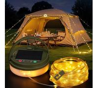 OOLALOO Solar Camping String Lights, 33FT 100LED Quick Storage Rechargeable Tent Lights with 9 Lighting Modes, Portable Camping Fairy Lights Waterproof for Outdoor Patio Garden Party Decorations