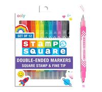 Ooly 12 Double-Sided Square Stamping Markers with a Square Stamp and 0.8mm Fine Point Tip on Each Side, Ideal for Pixel Art, List Making and More