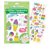 Ooly 50 Glitter Temporary Tattoos For Kids, Safe & Non-Toxic Temporary Tattoo, Party Favors Summer Crafts for Kids 4-8, Great Goodie Bag Stuffers & Fun Birthday Decorations - Doodle World