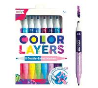 Ooly Color Layers Double Sided Markers - Set of 8 Colored Markers, 16 Colors Chisel and Point Tip on Each Marker for Kids, Non Toxic School Supplies, Art Supplies and Stationery Set - Color Layering