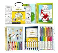 OOLY Peanuts Officially Licensed Snoopy Coloring Activity Kit, 21 Piece | Ages 3+, Peanuts, 8 Washable Markers, 8 Jumbo Crayons, 40 Drawing Sheets, 4 Sticker Activities, and Travel Box