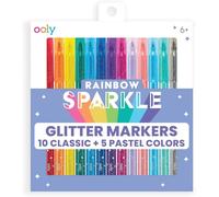 Ooly Rainbow Sparkle Glitter Markers Set of 15, Includes 5 Pastel & 10 Classic Color Markers, Glittery & Sparkling Marker for Kids, 2mm Nib for Medium Sized Lines - GLITTER VARIETY PACK