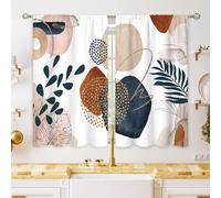 oolygoo Abstract Mid Century Small Kitchen Curtains Leaf Window Treatment Boho Modern Cafe Short Window Curtains for Bathroom Dining Room Minimalist Geometric Tier Treatment Drapes 27.5x39 inch