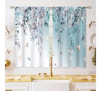 oolygoo Blue Grey Eucalyptus Botanical Leaves Floral Window Curtains Boho Butterfly Farmhouse Flower Leaf Rod Pocket Curtain Drapes Curtains for Bedroom Living Room Treatment 2 Panels 42Wx45H Inch