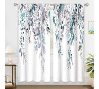 oolygoo Blue Grey Eucalyptus Botanical Leaves Floral Window Curtains Watercolor Flower Plant Wildflower Farmhouse Boho Curtain Drapes Herb Curtains for Bedroom Living Room Treatment 52Wx84H Inch