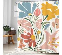 oolygoo Boho Abstract Floral Shower Curtain 60"X72" 70s Cute Matisse Flower Shower Curtain Set for Bathroom Modern Funky Groovy Waterproof Bathtub Curtain Decor Vintage Bathroom Curtain with 12 Hooks