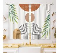 Oolygoo Boho Mid Century Small Kitchen Curtains Modern Abstract Window Treatment Leaf Rod Pocket Cafe Short Window Curtains for Bathroom Dining Laundry Room Bohemian Tier Treatment Drapes 27.5x39 inch