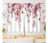 oolygoo Burgundy Eucalyptus Small Kitchen Curtains Watercolor Red Leaves Window Treatment Flower Floral Plant Botanical Cafe Short Curtains for Bathroom Dining Fall Tier Treatment Drapes 26x36 inch