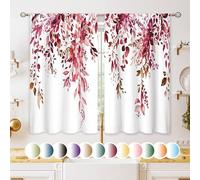 oolygoo Burgundy Eucalyptus Small Kitchen Curtains Watercolor Red Leaves Window Treatment Flower Floral Plant Botanical Cafe Short Curtains for Bathroom Dining Fall Tier Treatment Drapes 27.5x39 inch