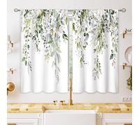 oolygoo Eucalyptus Botanical Leaves Floral Kitchen Window Curtains Over Sink Farmhouse Flower Leaf Small Window Treatment Sage Green Cafe Short Curtains for Bathroom Treatment Tier Drapes 26x36 inch