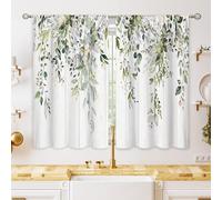 oolygoo Farmhouse Eucalyptus Botanical Small Kitchen Curtains Rustic Leaves Window Treatment Wooden Floral Sage Mint Green Cafe Short Curtains for Bathroom Dining Tier Treatment Drapes 27.5x39 inch