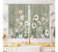 oolygoo Green Boho Flower Small Kitchen Curtains Flower Plant Window Treatment Botanical Herb Chic Rod Pocket Cafe Short Window Curtains for Bathroom Dining Room Tier Treatment Drapes 26x36 inch