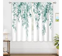 Oolygoo Green Teal Eucalyptus Botanical Leaves Floral Window Curtains Watercolor Turquoise Flower Plant Wildflower Farmhouse Curtain Drapes Herb Curtains for Bedroom Living Room Treatment 42Wx45H Inch
