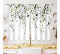 oolygoo Kitchen Window Curtains, Eucalyptus, Botanical Pattern, Leaves, Floral Design, Above the Sink, Country Style, Flower Leaf, Small Window Decoration, Sage Green, Short Curtains for Bathroom