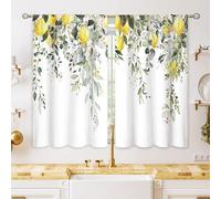 oolygoo - Kitchen Window Curtains Herb Flower Plant Fruit Pattern Short Curtains for Bathroom Small Windows Eucalyptus Lemon Yellow Leaves Sage Green 26x36 Inch