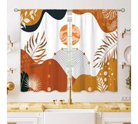 Oolygoo Orange Abstract Mid Century Small Kitchen Curtains Leaf Window Treatment Boho Modern Cafe Short Window Curtains for Bathroom Dining Room Minimalist Geometric Tier Treatment Drapes 27.5x39 inch